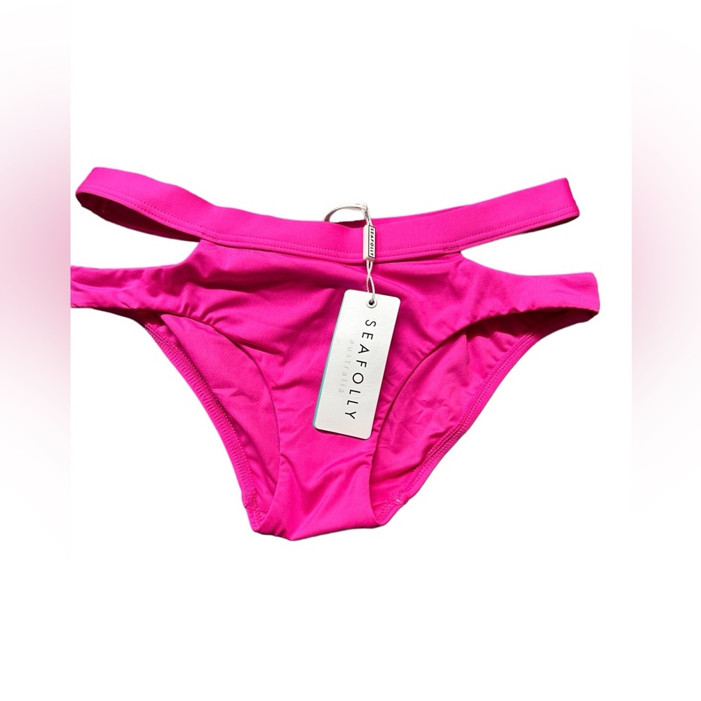 SEAFOLLY hot pink Solid Active Split Band Hipster Bikini Bottoms size US 2 NWT